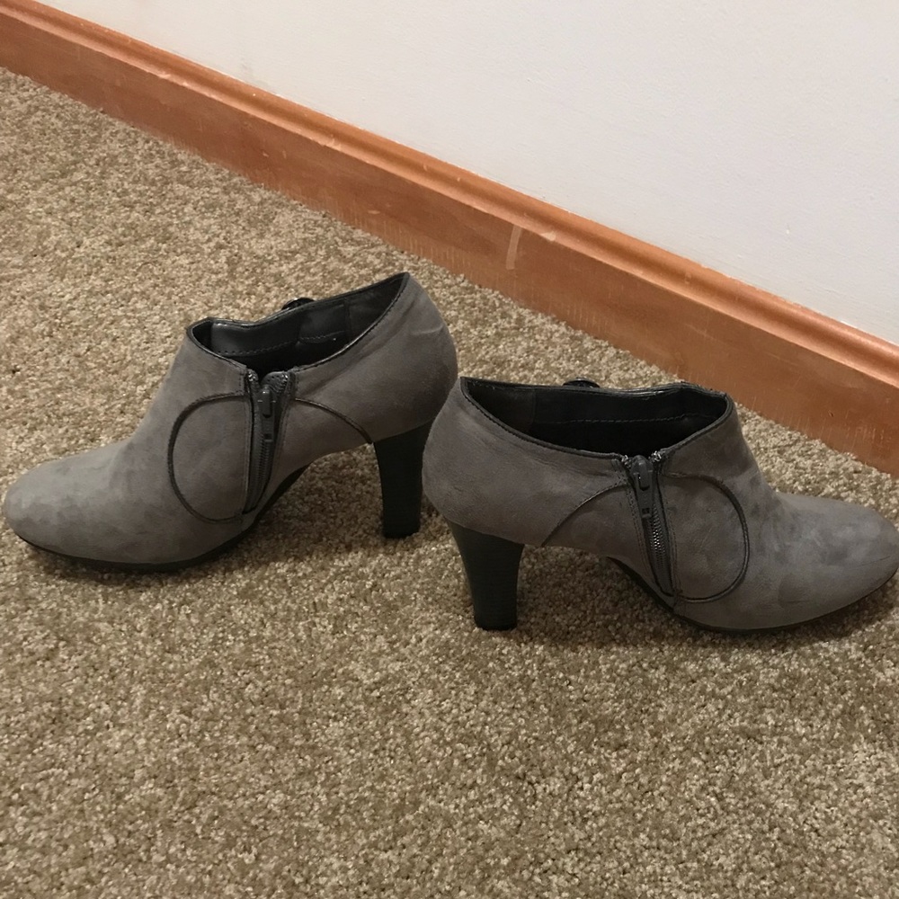 Gray suede booties by solesensibility